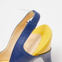 Christian Louboutin Navy Blue/Yellow Leather No Prive Peep-Toe Slingback Sandals Size 36