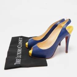 Christian Louboutin Navy Blue/Yellow Leather No Prive Peep-Toe Slingback Sandals Size 36