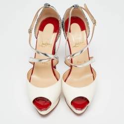 Pre Owned صندل كريستيان لوبوتان كروس مي جلد وجلد لامع بيج سيور متعاكسة نعل سميك مقاس 35