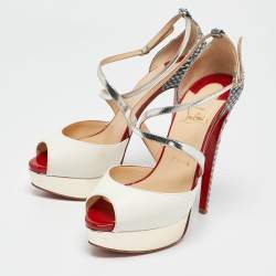 Pre Owned صندل كريستيان لوبوتان كروس مي جلد وجلد لامع بيج سيور متعاكسة نعل سميك مقاس 35