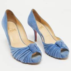 Christian Louboutin Blue Suede Greissimo Peep Toe Pumps Size 36.5