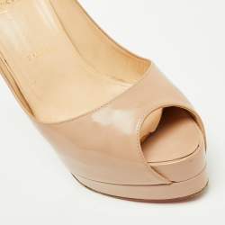 Christian Louboutin Beige Patent Leather Altadama Platform Peep Toe Pumps Size 38.5