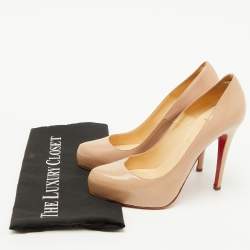 Pre Owned Christian Louboutin Beige Patent Leather Rolando Platform Pumps Size 38.5