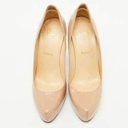 Pre Owned Christian Louboutin Beige Patent Leather Rolando Platform Pumps Size 38.5