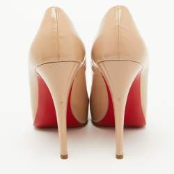 Pre Owned Christian Louboutin Beige Patent Leather Rolando Platform Pumps Size 38.5