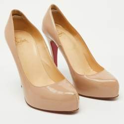 Pre Owned Christian Louboutin Beige Patent Leather Rolando Platform Pumps Size 38.5