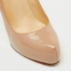 Pre Owned Christian Louboutin Beige Patent Leather Rolando Platform Pumps Size 38.5