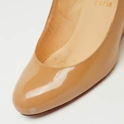 Pre Owned Christian Louboutin Beige Patent Leather RonRon Zeppa Wedge Pumps Size 38.5