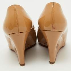 Pre Owned Christian Louboutin Beige Patent Leather RonRon Zeppa Wedge Pumps Size 38.5