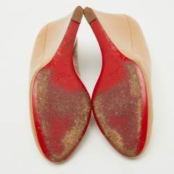 Pre Owned Christian Louboutin Beige Patent Leather RonRon Zeppa Wedge Pumps Size 38.5