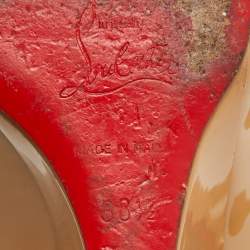 Pre Owned Christian Louboutin Beige Patent Leather RonRon Zeppa Wedge Pumps Size 38.5