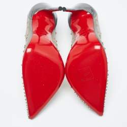 Christian Louboutin Grey/Beige Leather and Mesh Follies Resille Pumps Size 37