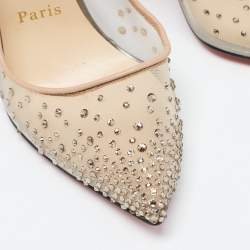 Christian Louboutin Grey/Beige Leather and Mesh Follies Resille Pumps Size 37