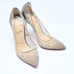 Christian Louboutin Grey/Beige Leather and Mesh Follies Resille Pumps Size 37