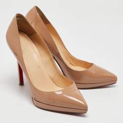 Christian Louboutin Beige Patent Leather Pigalle Plato Pumps Size 37