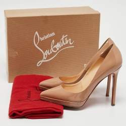 Christian Louboutin Beige Patent Leather Pigalle Plato Pumps Size 37