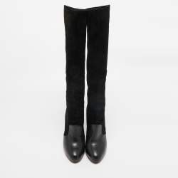 Christian Louboutin Black Leather and Suede Knee Length Boots Size 37
