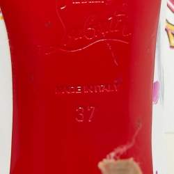 Pre Owned Christian Louboutin White Leather and Patent Leather In Love Ankle Length Boots Size 37