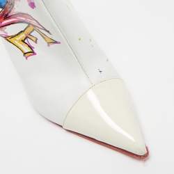 Pre Owned Christian Louboutin White Leather and Patent Leather In Love Ankle Length Boots Size 37