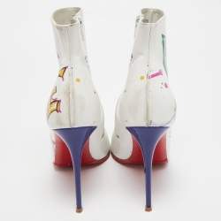 Pre Owned Christian Louboutin White Leather and Patent Leather In Love Ankle Length Boots Size 37