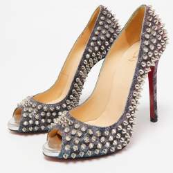 Christian Louboutin Multicolor Glitter Fabric Yolanda Peep Toe Pumps Size 36.5