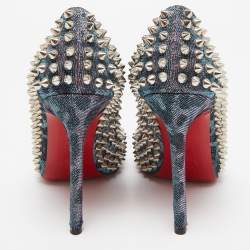 Christian Louboutin Multicolor Glitter Fabric Yolanda Peep Toe Pumps Size 36.5