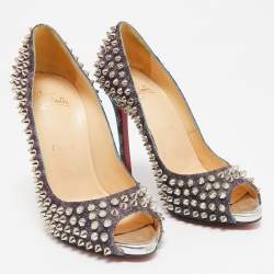 Christian Louboutin Multicolor Glitter Fabric Yolanda Peep Toe Pumps Size 36.5