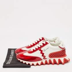 Christian Louboutin White/Red Leather and Rubber Loubishark Lace Up Sneakers Size 39.5
