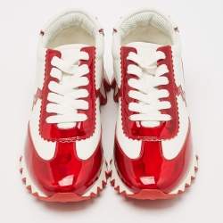 Christian Louboutin White/Red Leather and Rubber Loubishark Lace Up Sneakers Size 39.5