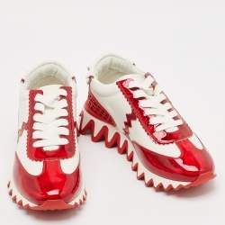 Christian Louboutin White/Red Leather and Rubber Loubishark Lace Up Sneakers Size 39.5