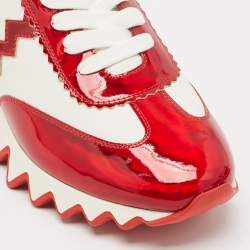 Christian Louboutin White/Red Leather and Rubber Loubishark Lace Up Sneakers Size 39.5