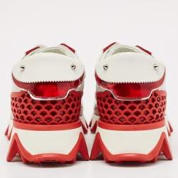 Christian Louboutin White/Red Leather and Rubber Loubishark Lace Up Sneakers Size 39.5
