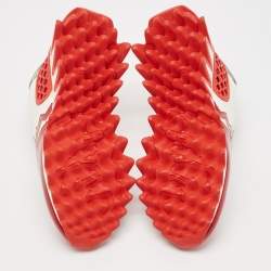Christian Louboutin White/Red Leather and Rubber Loubishark Lace Up Sneakers Size 39.5