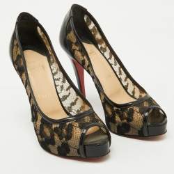 Pre Owned Christian Louboutin Black Lace Ambro Pizzo Peep Toe Platform Pumps Size 37.5