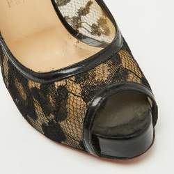 Pre Owned Christian Louboutin Black Lace Ambro Pizzo Peep Toe Platform Pumps Size 37.5