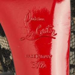 Pre Owned Christian Louboutin Black Lace Ambro Pizzo Peep Toe Platform Pumps Size 37.5
