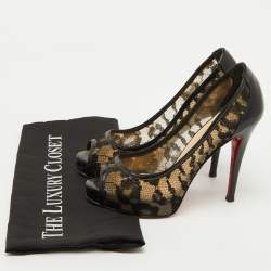 Pre Owned Christian Louboutin Black Lace Ambro Pizzo Peep Toe Platform Pumps Size 37.5