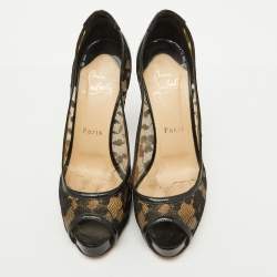Pre Owned Christian Louboutin Black Lace Ambro Pizzo Peep Toe Platform Pumps Size 37.5