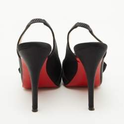 Christian Louboutin Black Satin Bow Peep Toe Platform Slingback Pumps Size 36