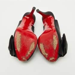 Christian Louboutin Black Satin Bow Peep Toe Platform Slingback Pumps Size 36