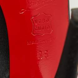 Christian Louboutin Black Satin Bow Peep Toe Platform Slingback Pumps Size 36