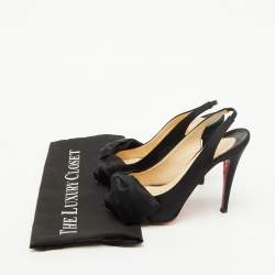 Christian Louboutin Black Satin Bow Peep Toe Platform Slingback Pumps Size 36
