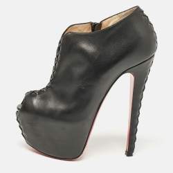 Christian Louboutin Black Leather Recouzetta Boots Size 37