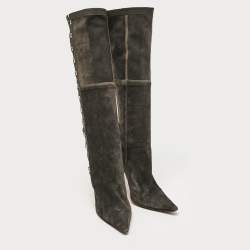 Christian Louboutin Grey Leather and Suede Knee Length Boots Size 37