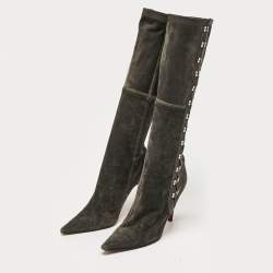 Christian Louboutin Grey Leather and Suede Knee Length Boots Size 37