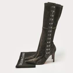 Christian Louboutin Grey Leather and Suede Knee Length Boots Size 37