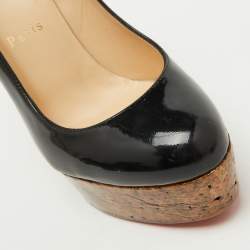 Pre Owned Christian Louboutin Black Patent Leather Cork Platform Wedge Pumps Size 36