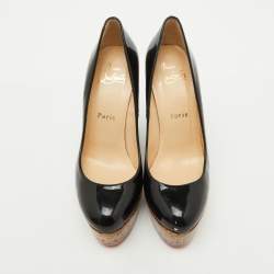 Pre Owned Christian Louboutin Black Patent Leather Cork Platform Wedge Pumps Size 36