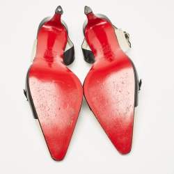 Christian Louboutin Black/White Canvas and Leather Slingback Pumps Size 37