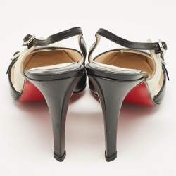 Christian Louboutin Black/White Canvas and Leather Slingback Pumps Size 37
